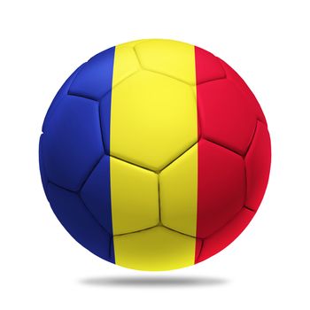 3D soccer ball with Romania team flag, isolated on white