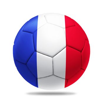 3D soccer ball with France team flag, isolated on white