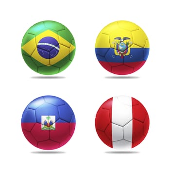 3D soccer ball with group A teams flags, isolated on white