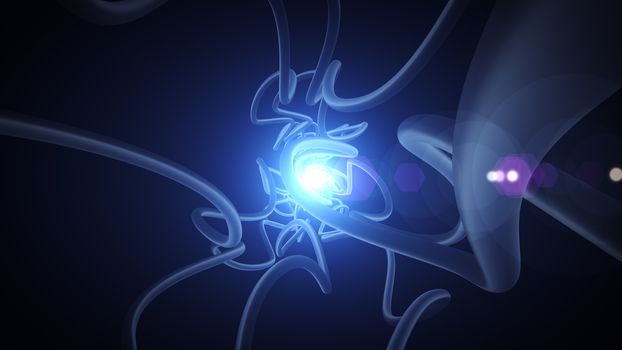 fiber optics are streaming through the darkness to the bright sphere at the center