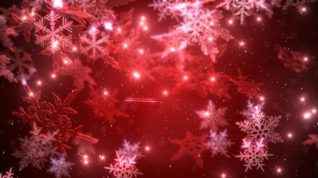 Christmas composition of snowflakes and stars with a red background 