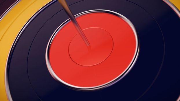 dart arrow hitting in the target center of dartboard closeup