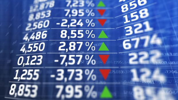Stock market chart.Stock market data on a blue display.