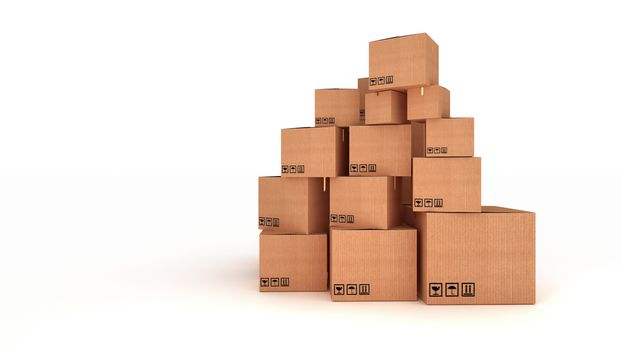Stacks of cardboard boxes isolated on white background