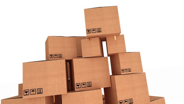 different cardboard boxes with a white background isolated
