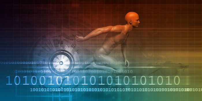 Man Racing on a Technology Background as Art