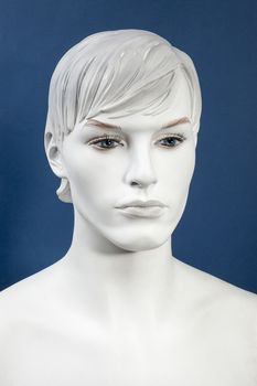 Figurine Head, monochrome on the blue background