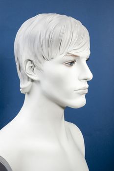 Figurine Head, monochrome on the blue background