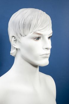 Figurine Head, monochrome on the blue background