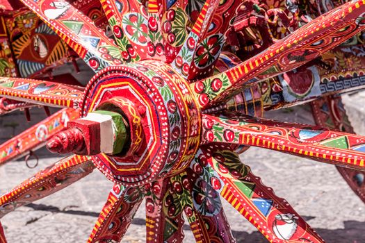 Sicilian cart, art, painting wooden wheels, a typical.