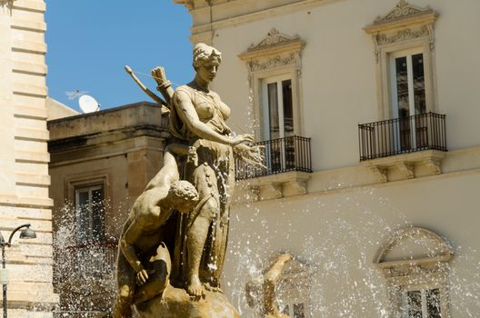 detail of the fountain dedicated to the goddess Diana in Syracuse - Sicily