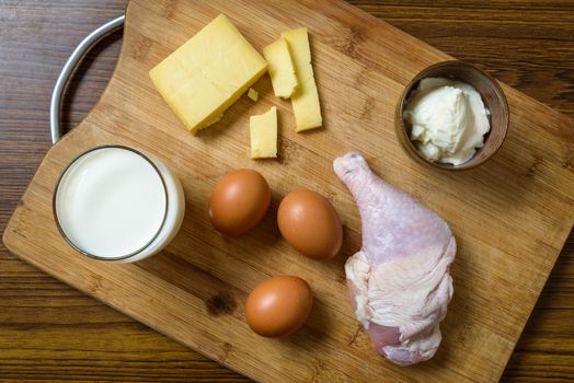 Protein rich ingredients on a wooden board