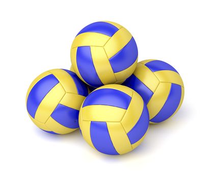 Group of five volleyball balls on white background 