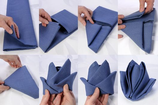 Step by step instructions on how to fold a napkin in the form of a rose bud