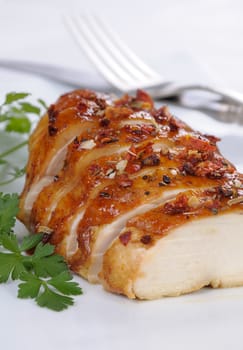 Cut to slices of roasted chicken breast