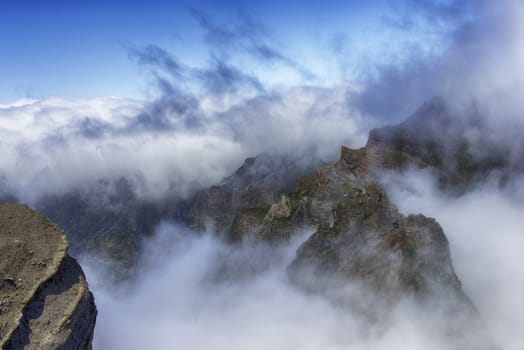 the high mountains at madeira island called pico arieiro, the top is 1818 meters above sea level