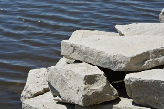 Lakeshore with heavy rocks