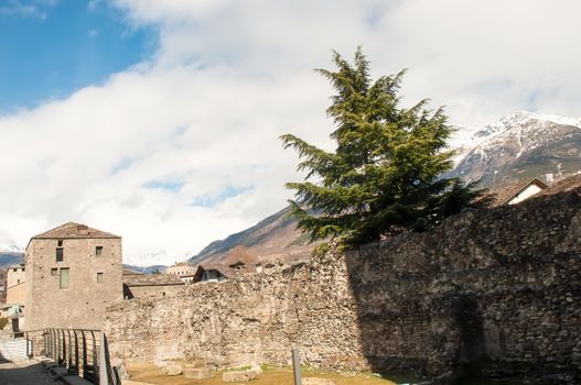 Ruins of the Roman Theatre in Aoste Italy .