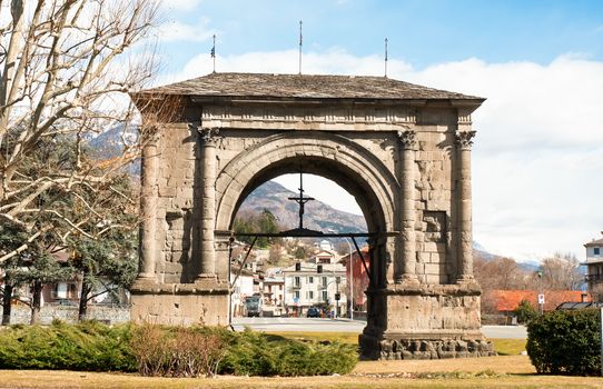 Triumphal arch of Augustus in Aosta . Itally