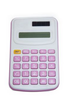 Calculator pink, white, white background.