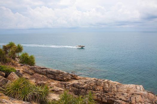 Beautiful sea landscape with tropical coast and the high-speed at samet rayong thailand