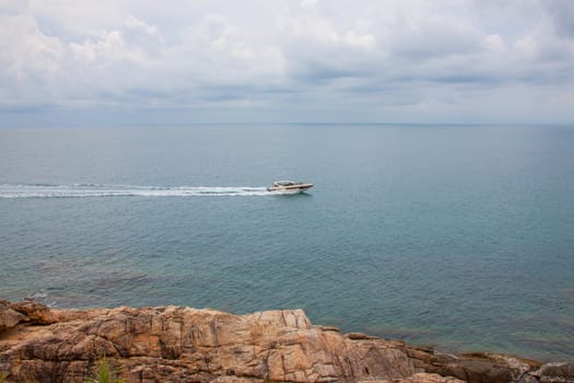 Beautiful sea landscape with tropical coast and the high-speed at samet rayong thailand