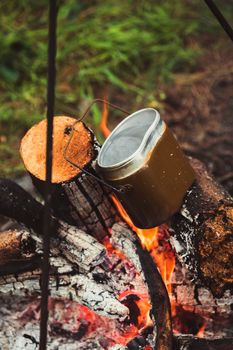 meal preparation in a pot on the fire