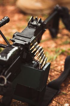 military weapon machine gun with ammunition closeup