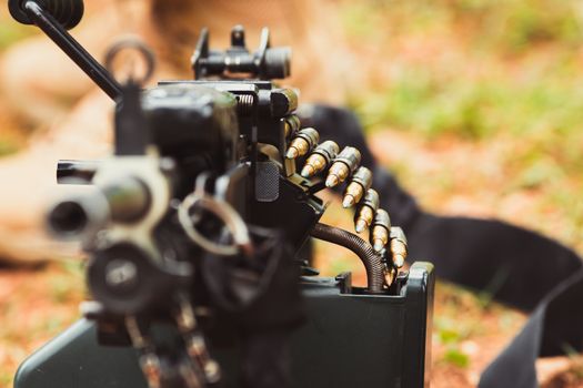 military weapon machine gun with ammunition closeup