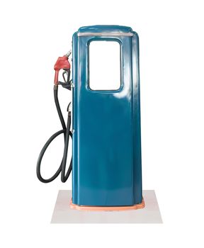 Old blue petrol gasoline pump isolate on white background