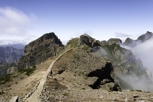 the high mountains at madeira island called pico arieiro, the top is 1818 meters above sea level