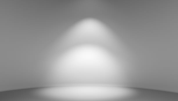 Empty light interior for exhibition. Gray room abstract background. 3D illustration