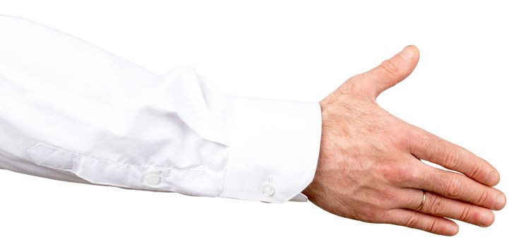 Handshake. Businessman holding hand for shaking isolated on white background