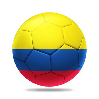 3D soccer ball with Colombia team flag, isolated on white