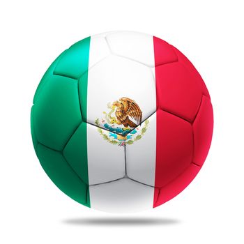 3D soccer ball with Mexico  team flag, isolated on white