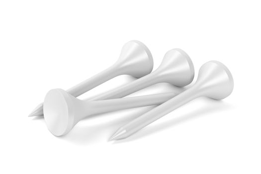Group of golf tees on white background