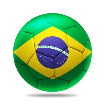 3D soccer ball with Brazil team flag, isolated on white