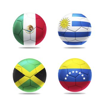 3D soccer ball with group C teams flags, isolated on white