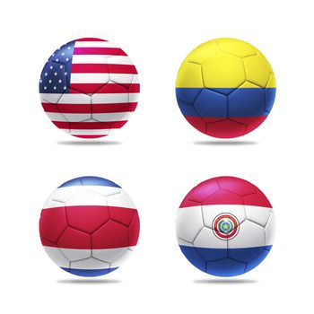 3D soccer ball with group A teams flags, isolated on white