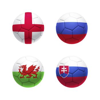 3D soccer ball with group B teams flags, isolated on white