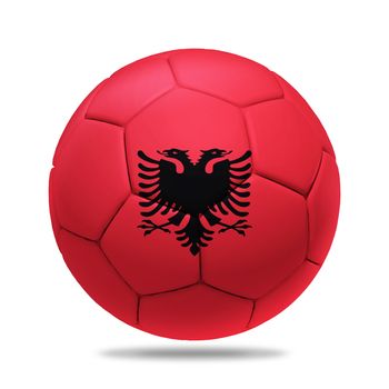 3D soccer ball with Albania team flag, isolated on white