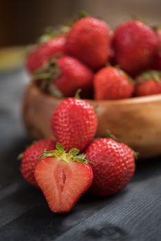Fresh ripe strawberry in a glass