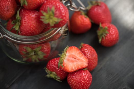 Fresh ripe strawberry in a glass