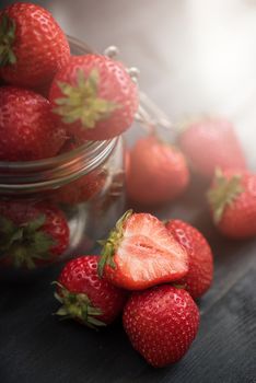 Fresh ripe strawberry in a glass