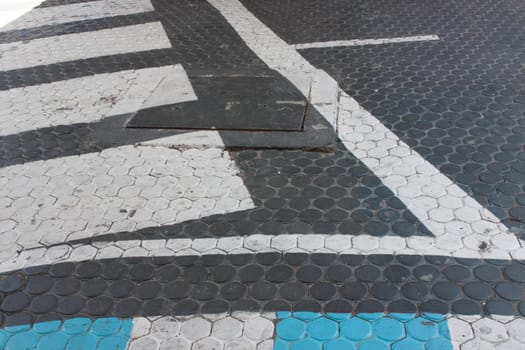 A brick walkway lined block traffic.
