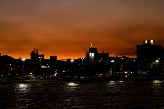 City shot at the sunset