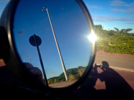Motorcycle side mirror view