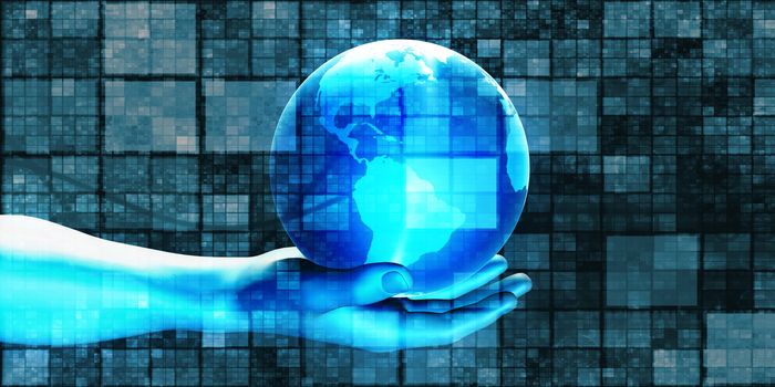 Futuristic Background with Businessman and Globe in Hands