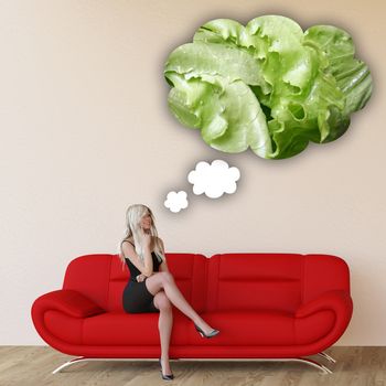 Woman Craving Lettuce and Thinking About Eating Food