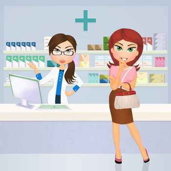 illustration of woman in the pharmacy